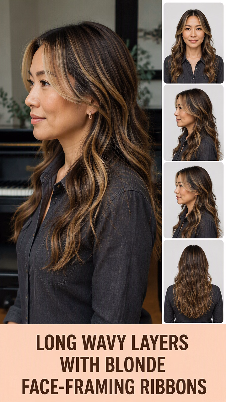 Long Wavy Layers With Blonde Face-Framing Ribbons