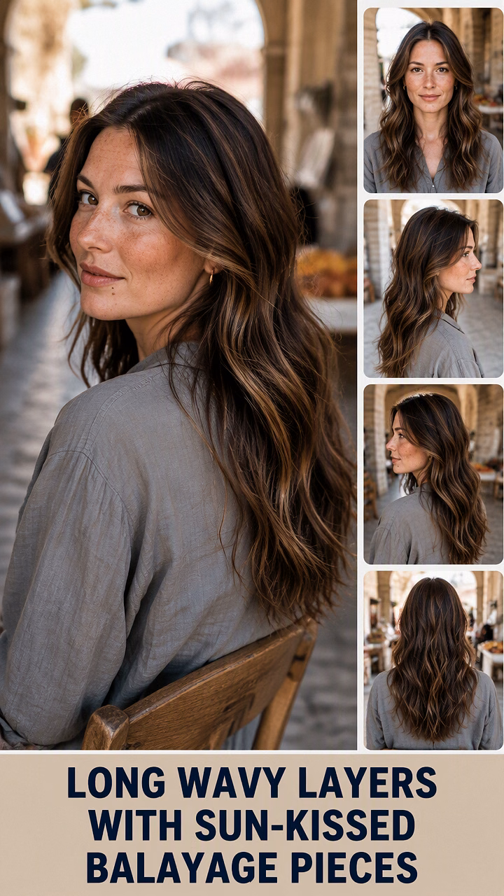 Long Wavy Layers With Sun-Kissed Balayage Pieces