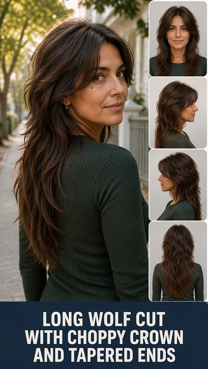Long Wolf Cut With Choppy Crown And Tapered Ends