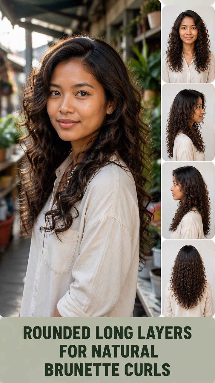Rounded Long Layers For Natural Brunette Curls
