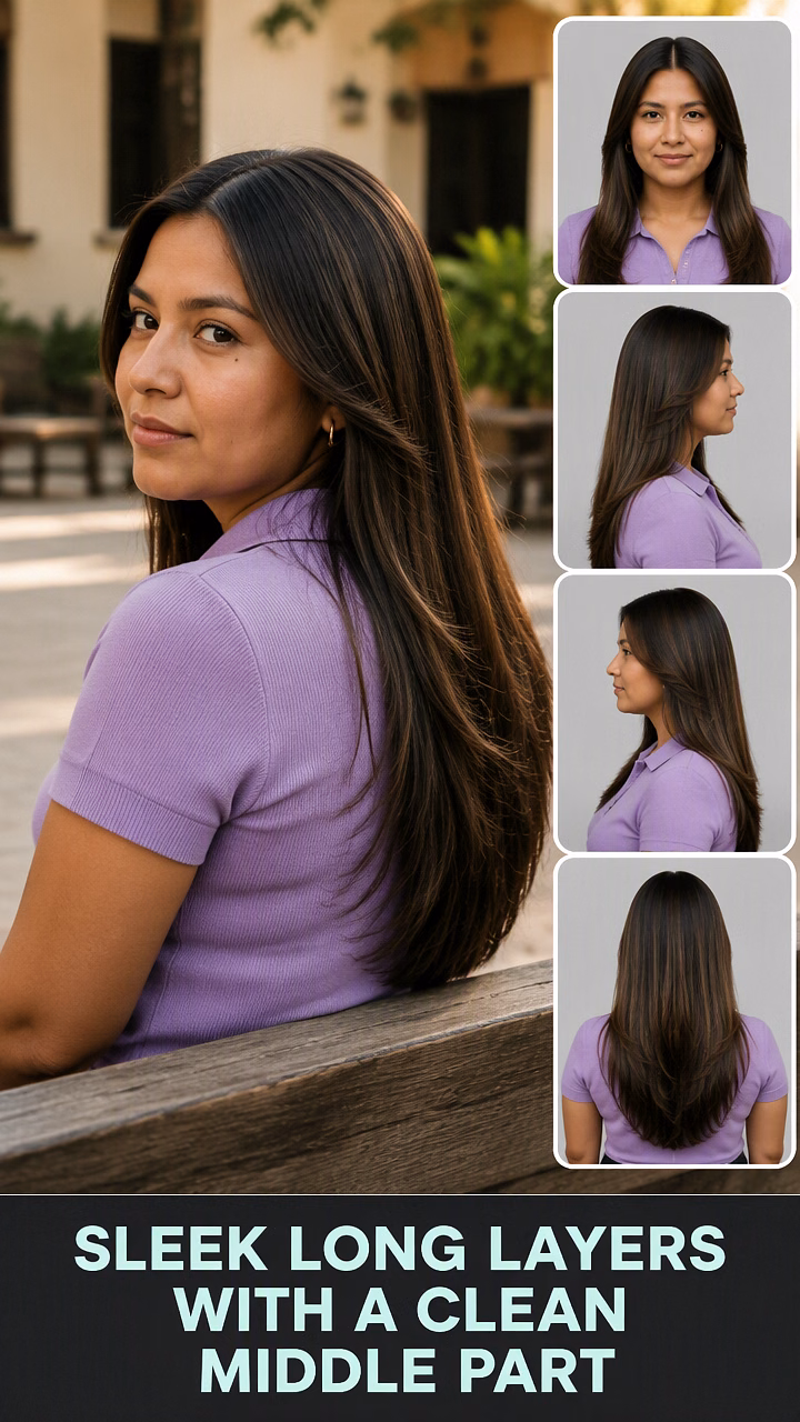 Sleek Long Layers With A Clean Middle Part