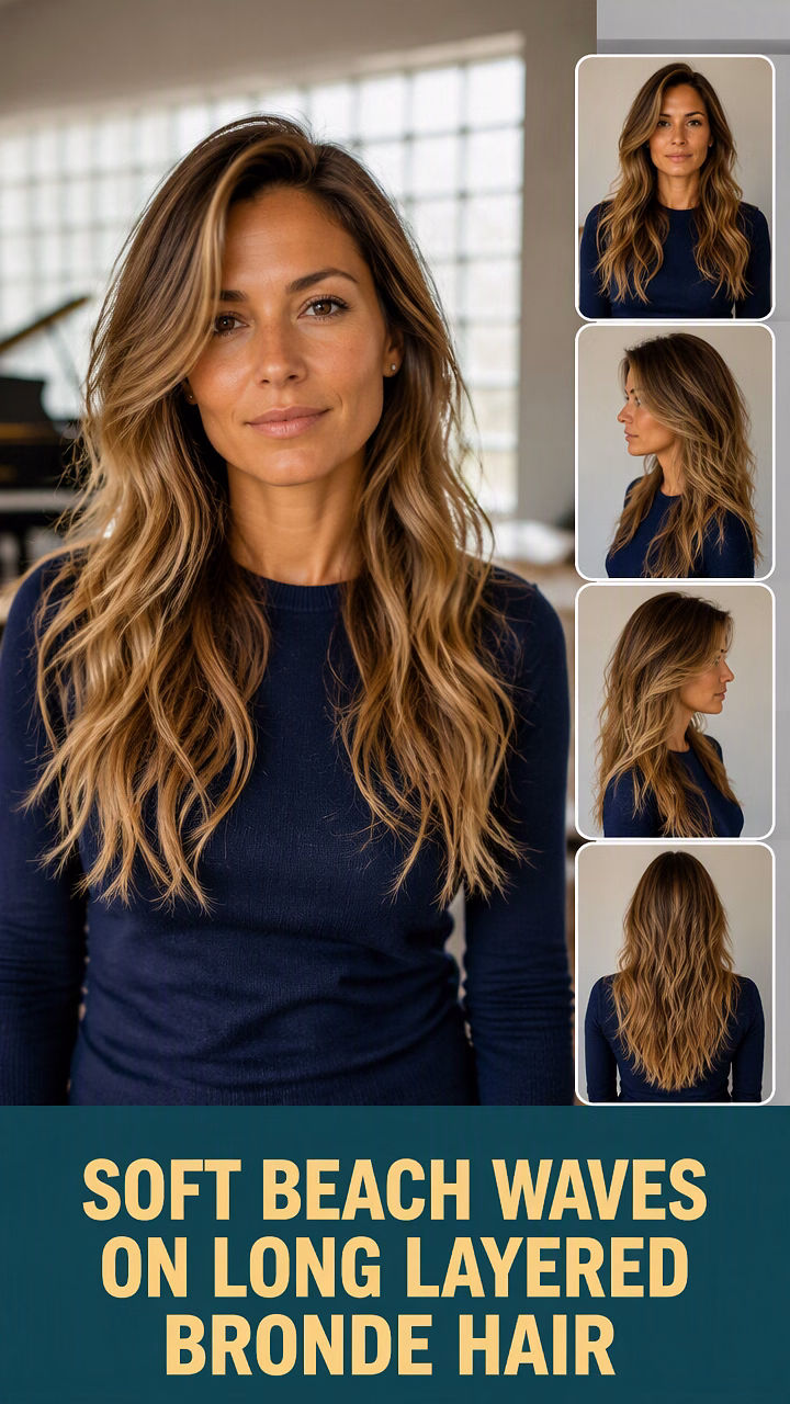 Soft Beach Waves On Long Layered Bronde Hair