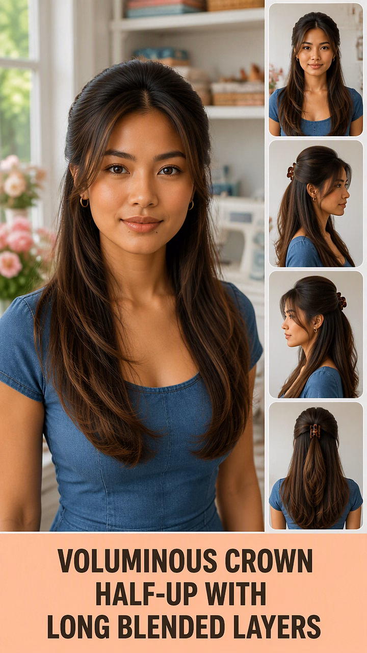 Voluminous Crown Half-Up With Long Blended Layers