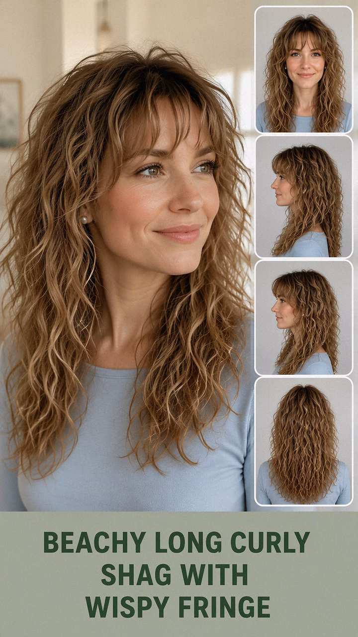 Beachy Long Curly Shag With Wispy Fringe