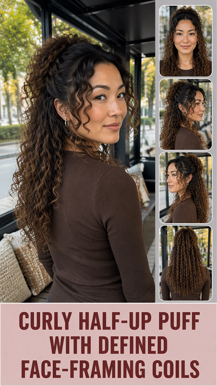 Curly Half-Up Puff With Defined Face-Framing Coils