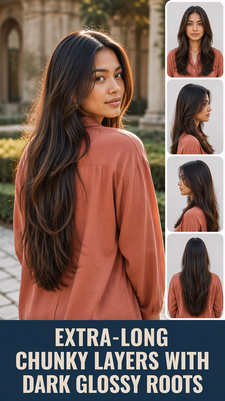 Extra-Long Chunky Layers With Dark Glossy Roots
