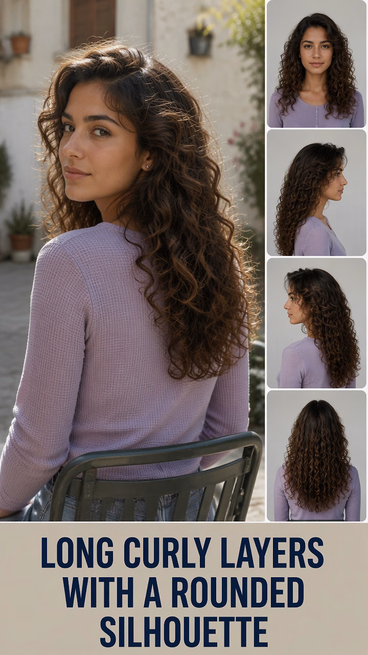 Long Curly Layers With A Rounded Silhouette