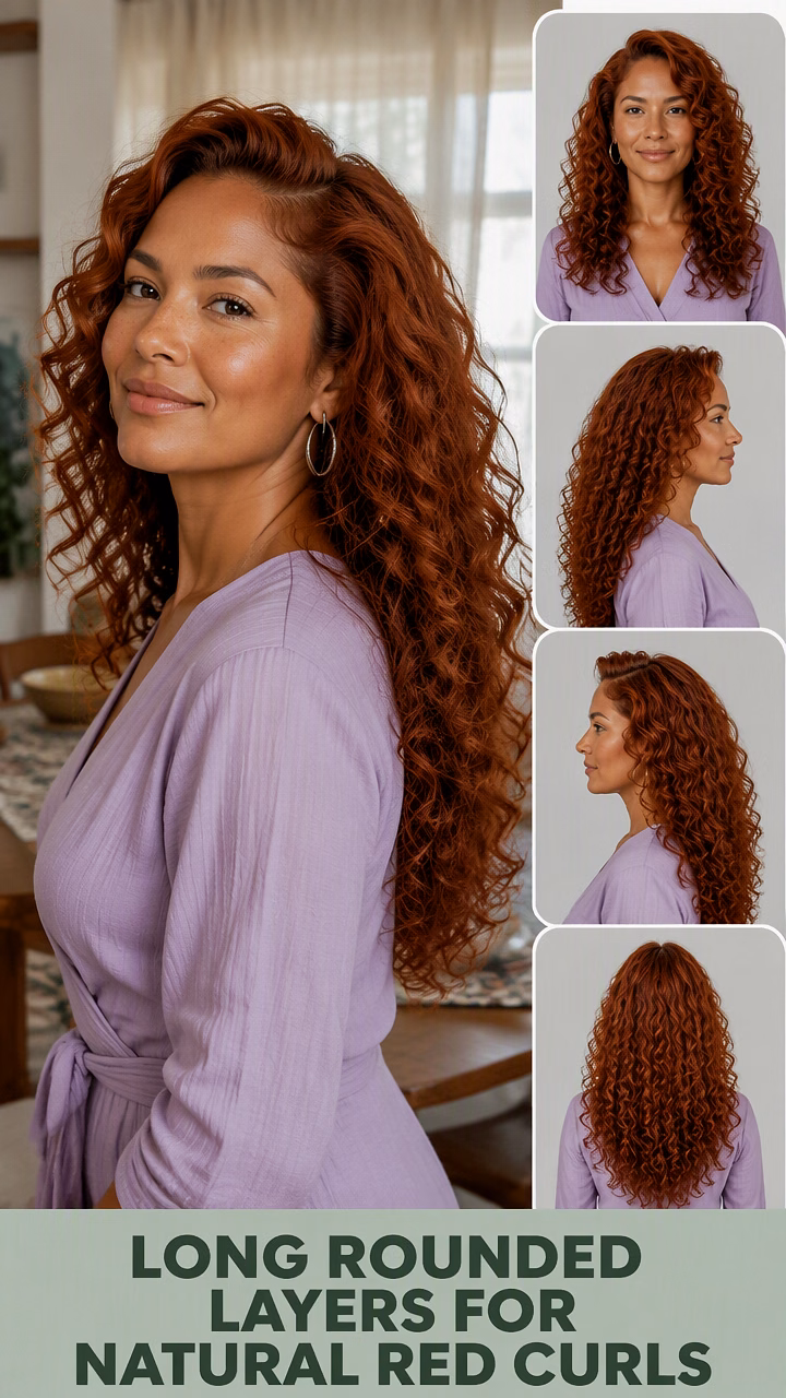 Long Rounded Layers For Natural Red Curls