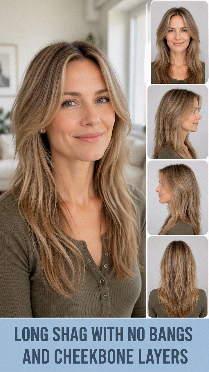 Long Shag With No Bangs And Cheekbone Layers