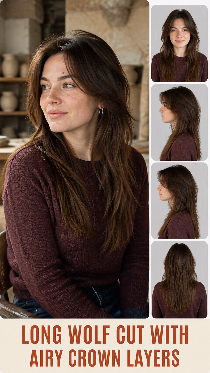 Long Wolf Cut With Airy Crown Layers